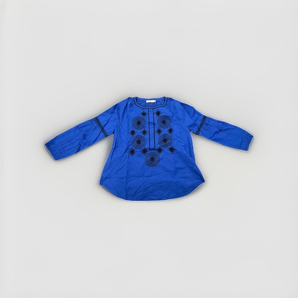 Tory Burch Women’s Size 6 Blue Black Embroidered Cotton Tunic Blouse Top